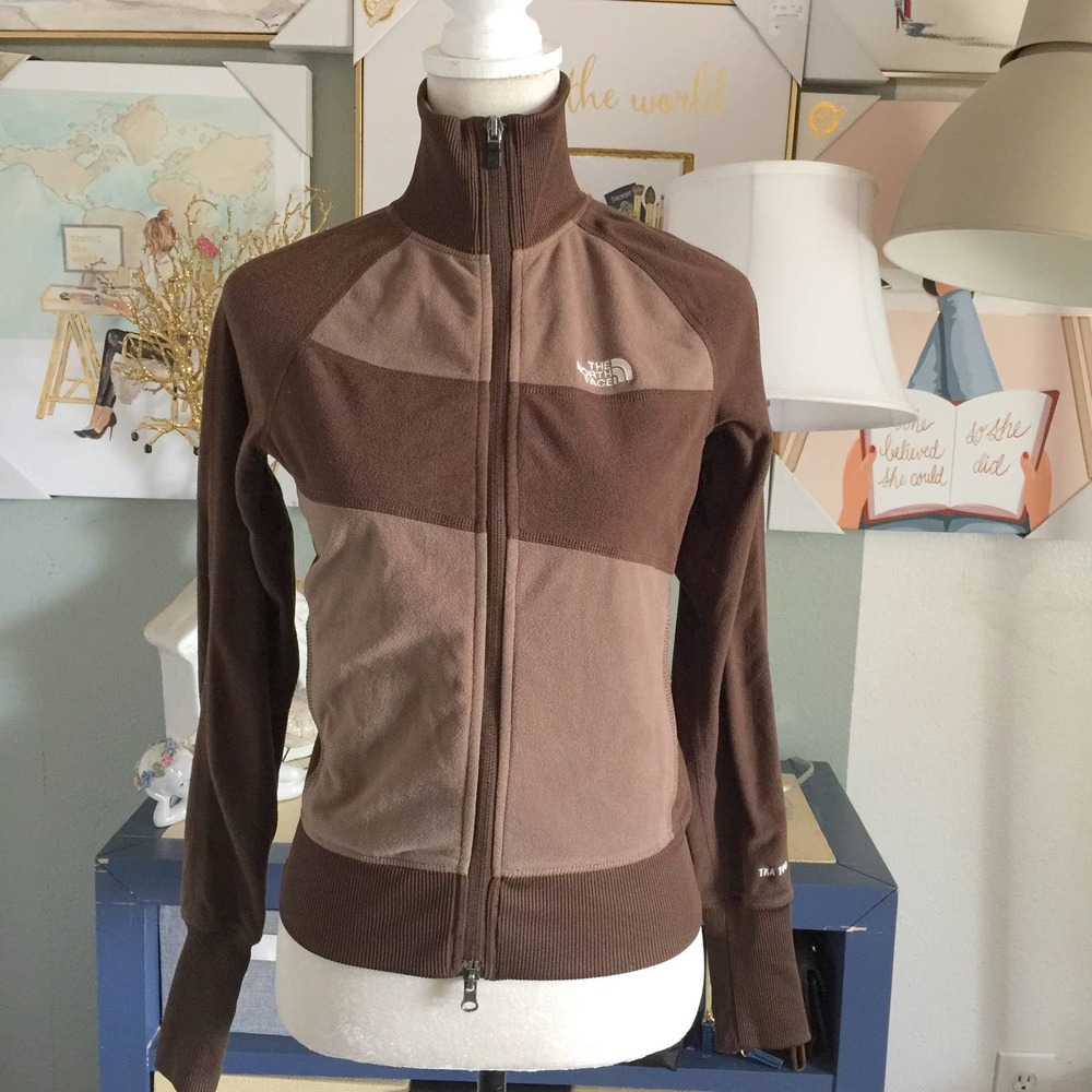 The NORTH FACE brown full zip fleece sweatshirt top jacket sz xs womens